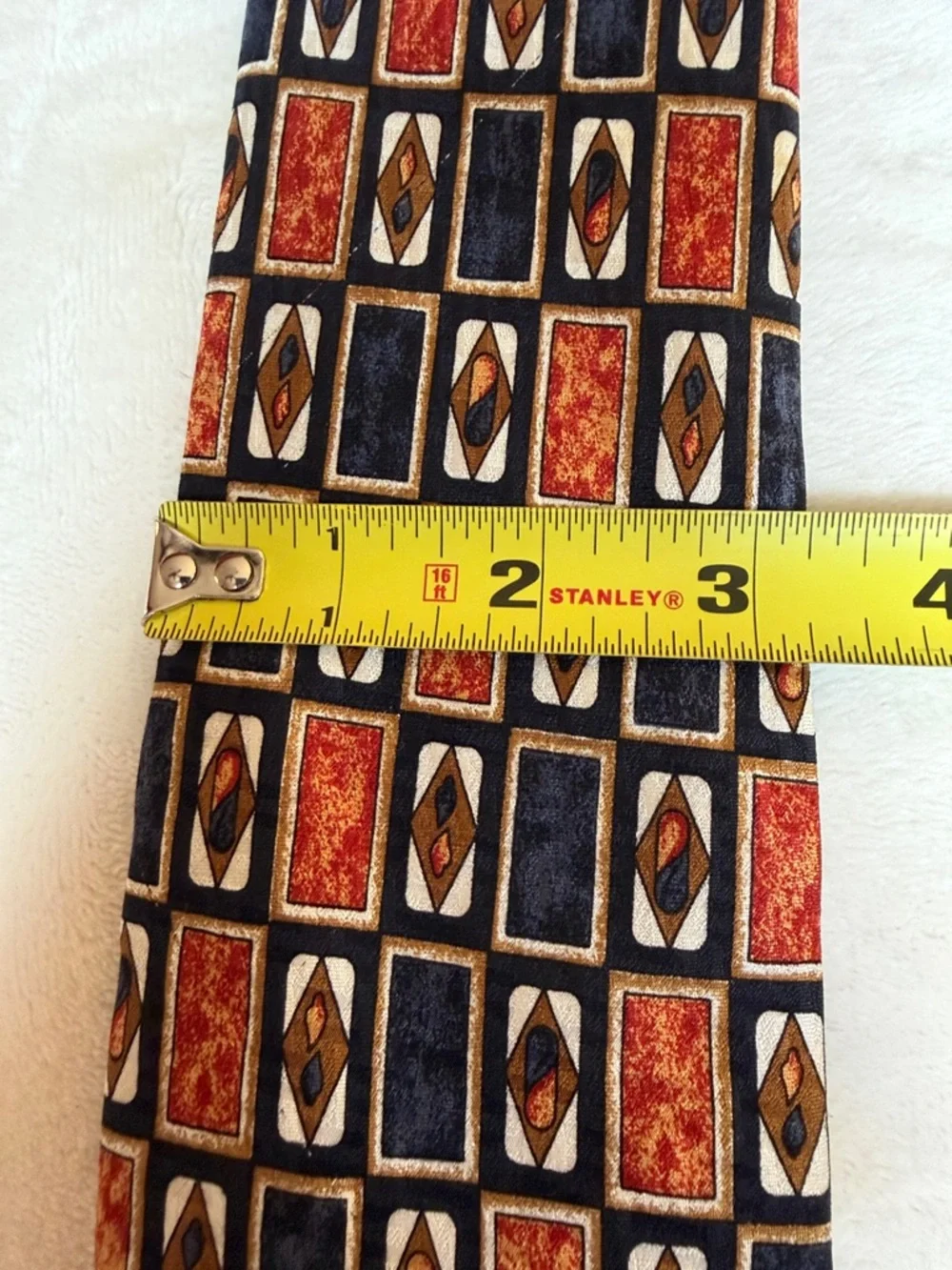 Vintage Ghost Brand Geometric Pattern Men’s Tie in Navy and‎ Rust